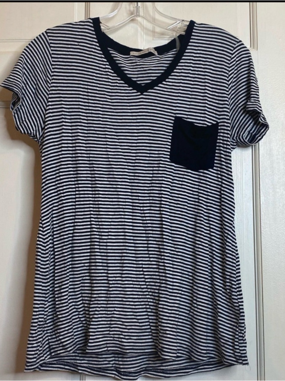 Active Basic Black and White Striped Pocket Tee